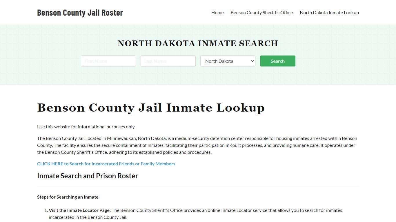 Benson County Jail Roster Lookup, ND, Inmate Search